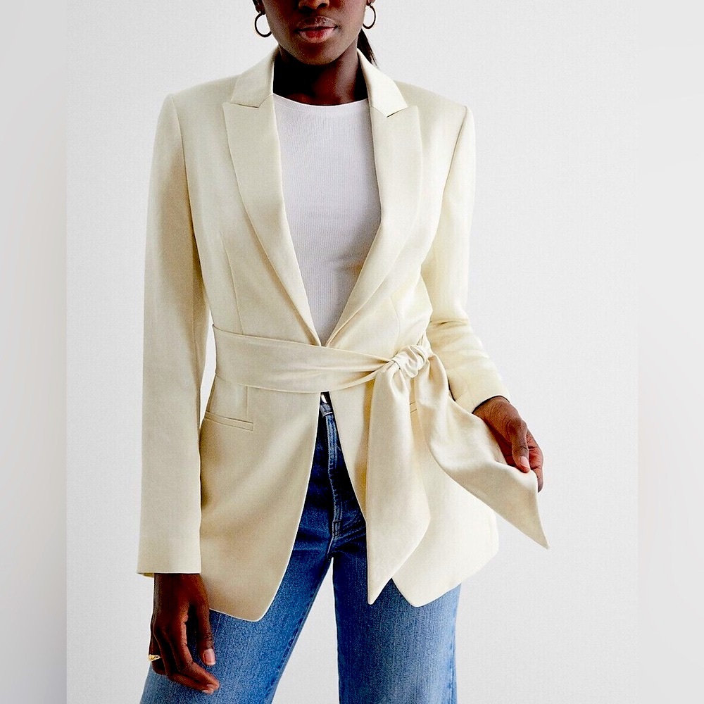Express Satin Ivory Tie Waist Blazer Sz-Xs